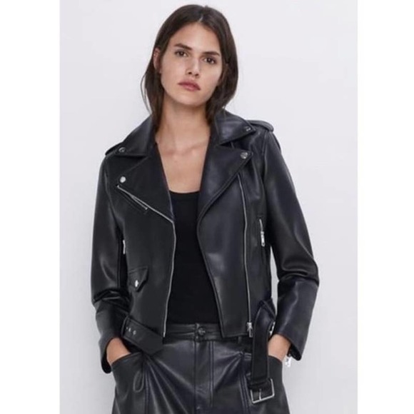 Zara Jackets & Blazers - ZARA Faux Leather Moto Jacket Motorcycle Asymmetric Black
